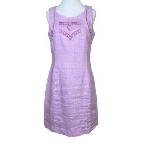 Camomilla Dress 12 Lilac 100% Linen Sheath Sleeveless‎ Ladder Lace Above Knee